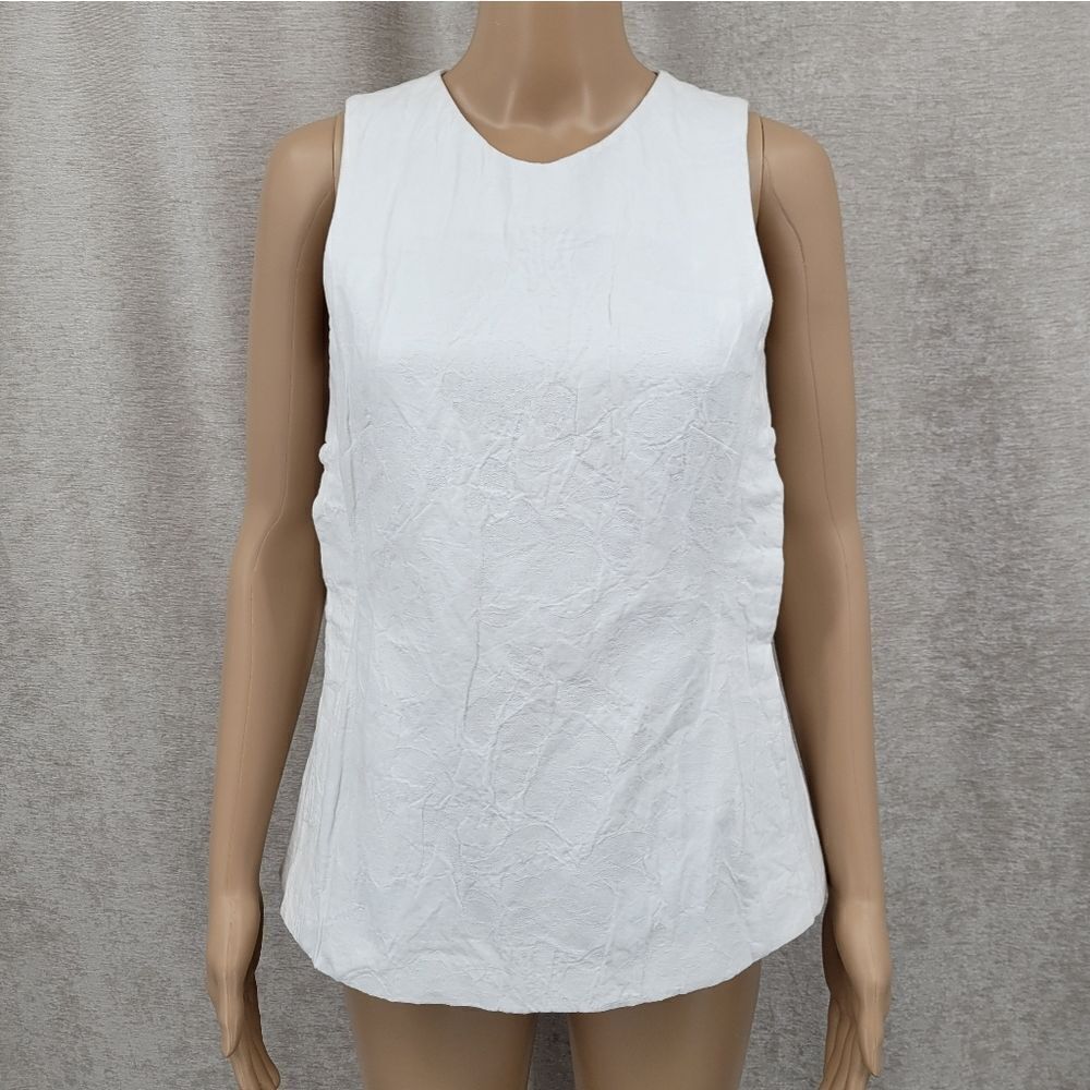 CO Collections Elegant White Sleeveless Top Cotton Linen Italian Fabric Luxury